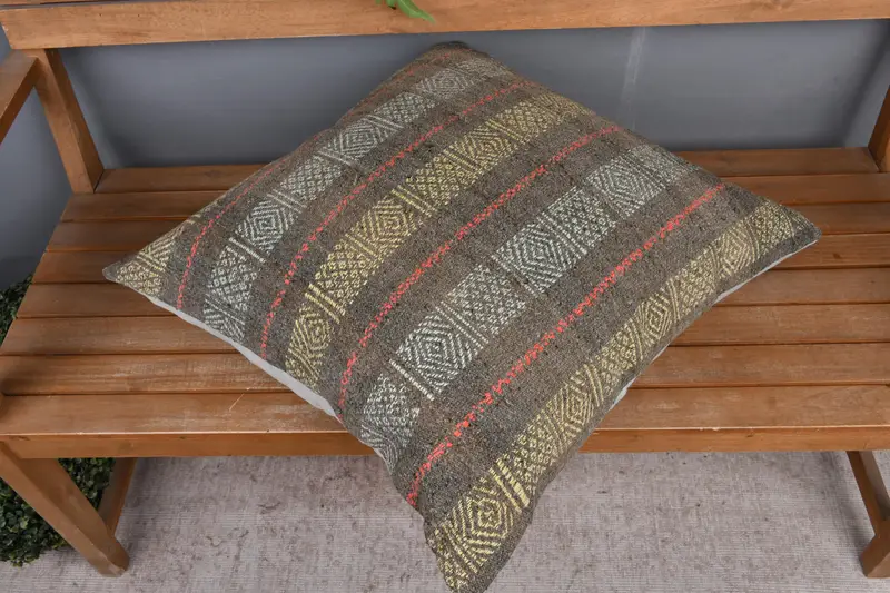 24x24 Yellow Cushion Case, Luxury Pillow Cover, Vintage Kilim Throw Pillow, Kilim Pillow, Pillow Sham, Custom Pillow, Kilim Pillow Cover - 2