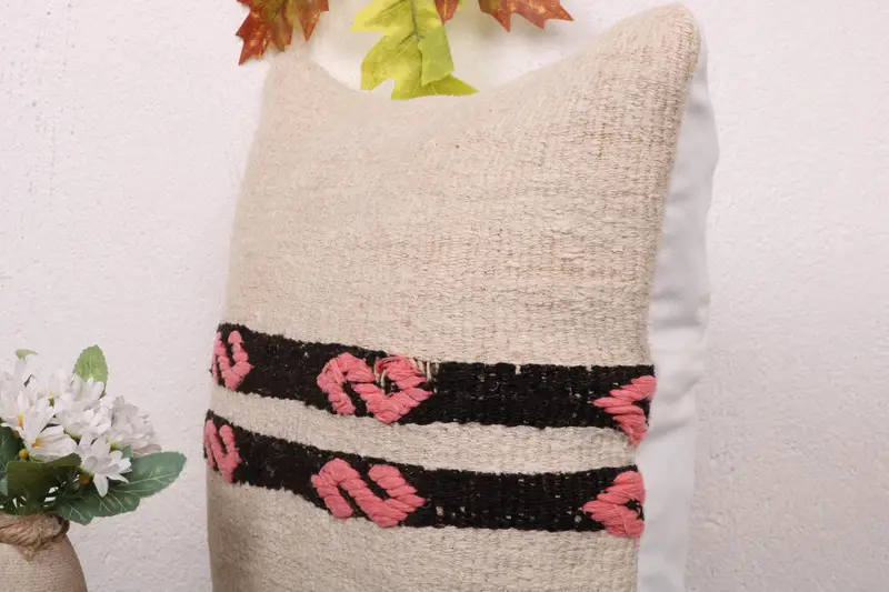 Ethnical Kilim Rug Pillow, Turkish Corner Pillow Case, 16x16 White Pillow, Pillow Cover, Square Throw Pillow, Kilim Cushion Sham, Gift Pillow - 5