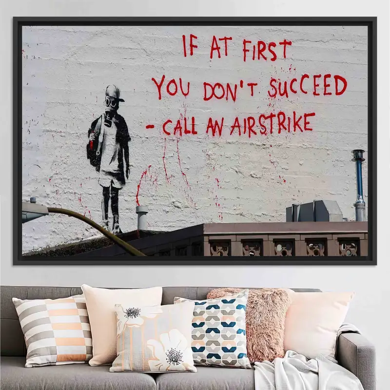 Moderne Banksy-Graffiti-Leinwand: Airstrike-Kunstdruck, lebendiges Dekor