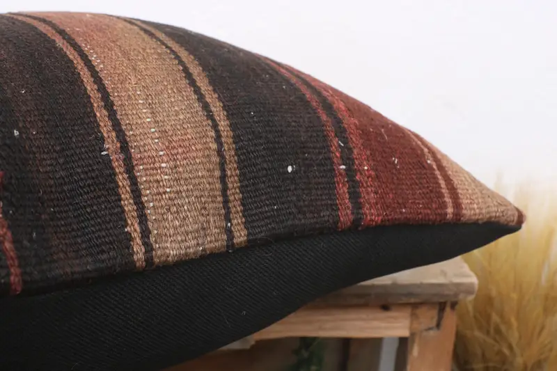 Turkish Pillow, Vintage Kilim Pillow, Accent Pillow Cover, 18x18 Brown Pillow Sham, Pillow Cover, Pillow for Sofa, Tapestry Cushion Cover - 6