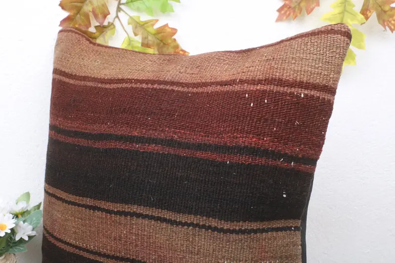 Turkish Pillow, Vintage Kilim Pillow, Accent Pillow Cover, 18x18 Brown Pillow Sham, Pillow Cover, Pillow for Sofa, Tapestry Cushion Cover - 5