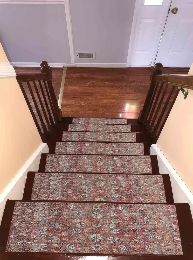 Red Ethnic Pattern Printed Rug: Bohemian Stair Rug with Aztec Design