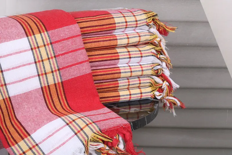 Beach Towel Red Cotton Striped, 32x67 Inches