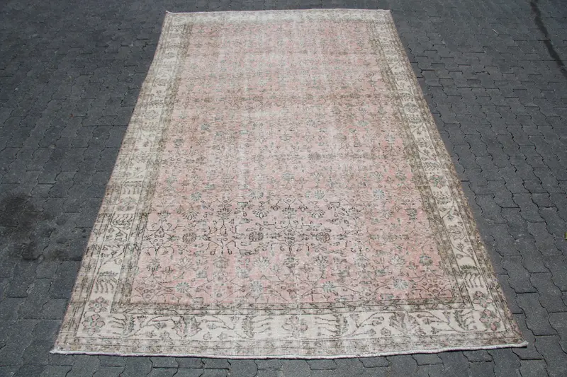 6,6x10,6 ft Vintage Oushak Teppich, türkischer Teppich, rosa Patchwork Wollteppich - 1