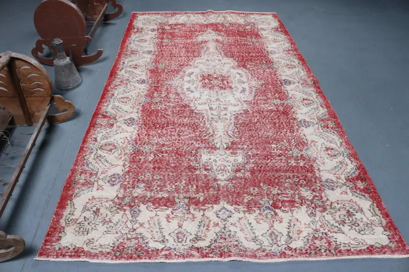 Vintage Büyük Halı, 5.2x8.8 ft Türk Halısı, Kırmızı Oushak Yün Halı - 1