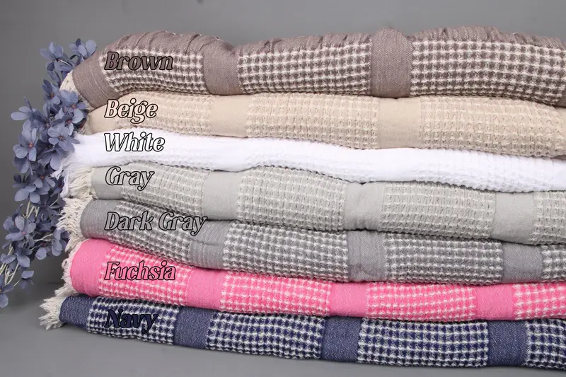 79x83 Cotton Waffle Blanket Beige Camouflage, Bedspread, Toddler Size