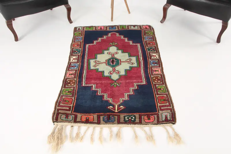 3x4.5 ft Vintage Rug, Turkish Small Rug, Red Floral Wool Rug - 1
