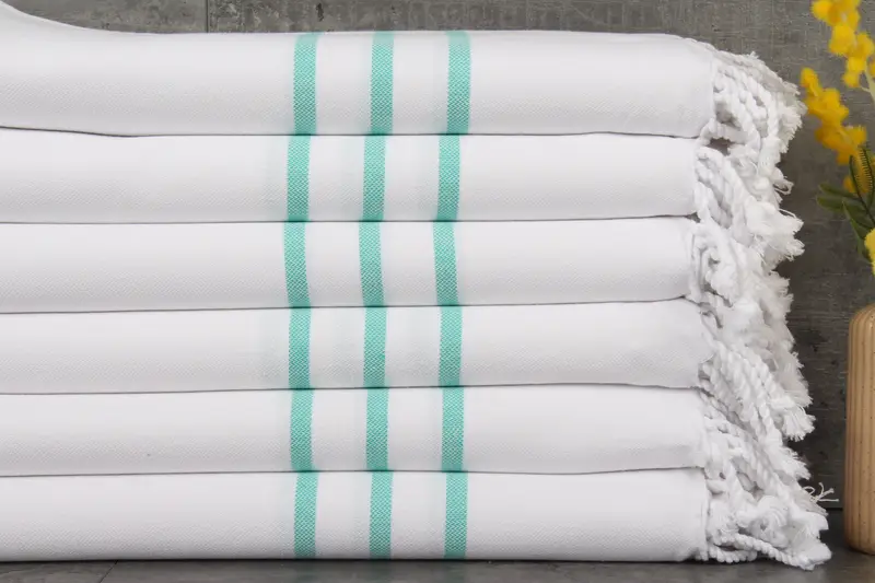 Turkish Bath Towel Green Striped, Organic Cotton, 40x71 Inches