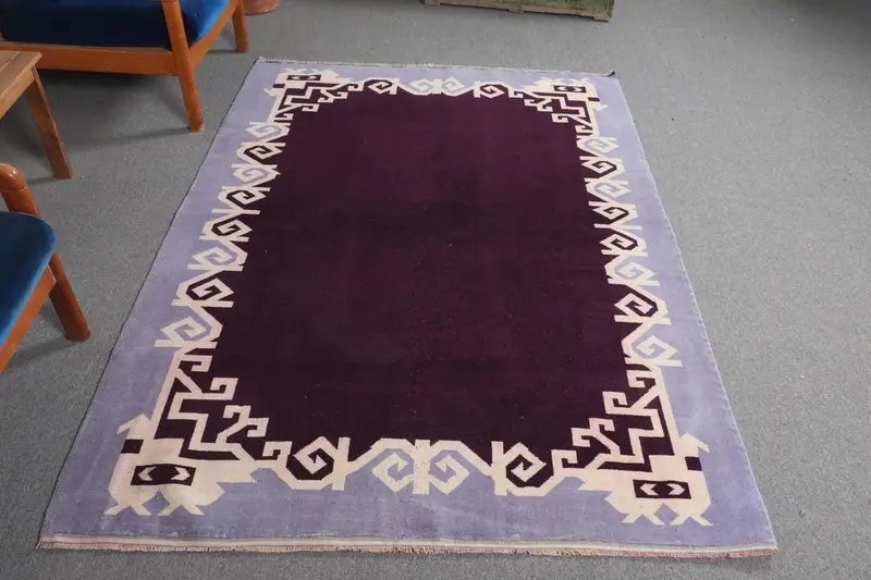 Mor & Bej Çizgili Halı, 4,8x6,8 ft Zarif Dekor