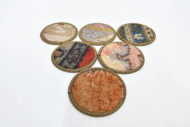 Bohemian Round Coasters, Orange and Bronze Set of Six Coasters