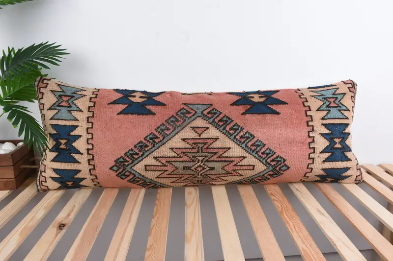 Vintage Kilim Throw Pillow, Turkish Kilim Pillow, Throw Kilim Pillow, Pillow Case, Retro Throw Cushion, Sofa Cushion, 16x43 Red Cushion Cover - 1