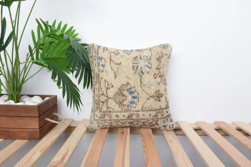 Pillow for Couch, 14x14 Beige Pillow Sham, Kilim Pillow Cover, Pillow, Living Room Throw Cushion Cover, Christmas Pillow Case, Vintage Kilim Pillow - 1