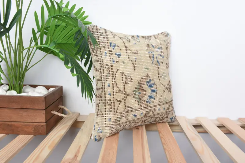 Pillow for Couch, 14x14 Beige Pillow Sham, Kilim Pillow Cover, Pillow, Living Room Throw Cushion Cover, Christmas Pillow Case, Vintage Kilim Pillow - 4