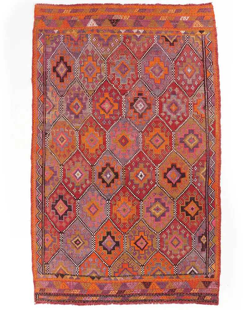 Pembe Desenli Kırmızı Halı, 5,6x9,1 ft Zarif Döşeme