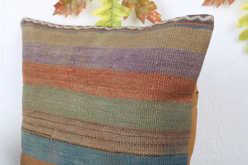 Pillow for Sofa, Boho Pillow Sham Cover, 16x16 Blue Cushion, Southwestern Cushion Cover, Vintage Kilim Throw Pillow, Pillow - 5