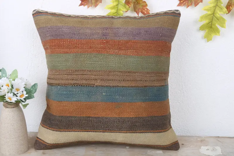 Pillow for Sofa, Boho Pillow Sham Cover, 16x16 Blue Cushion, Southwestern Cushion Cover, Vintage Kilim Throw Pillow, Pillow - 2