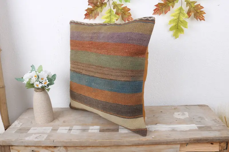 Pillow for Sofa, Boho Pillow Sham Cover, 16x16 Blue Cushion, Southwestern Cushion Cover, Vintage Kilim Throw Pillow, Pillow - 4
