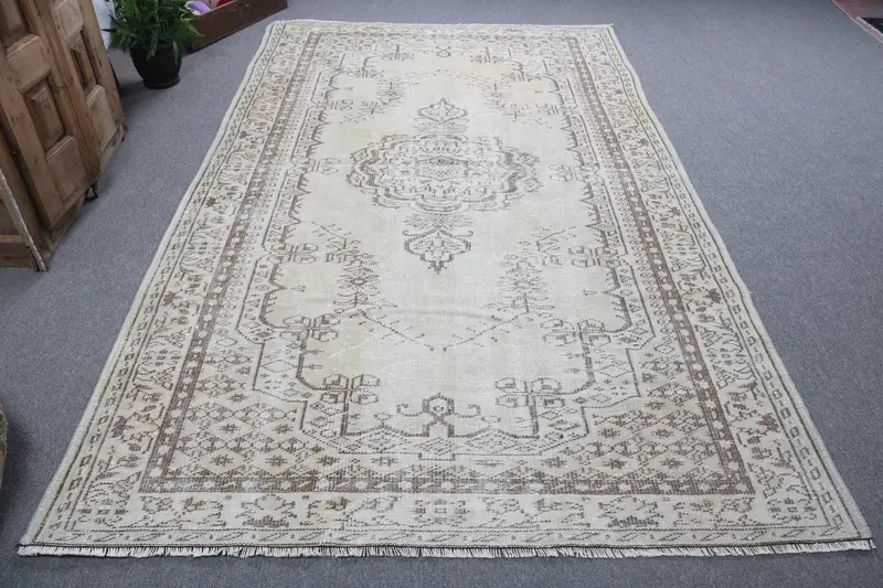 Türkischer 5,8x9,6 ft Teppich, Oushak Vintage Teppich, weißer Tarnwollteppich - 1