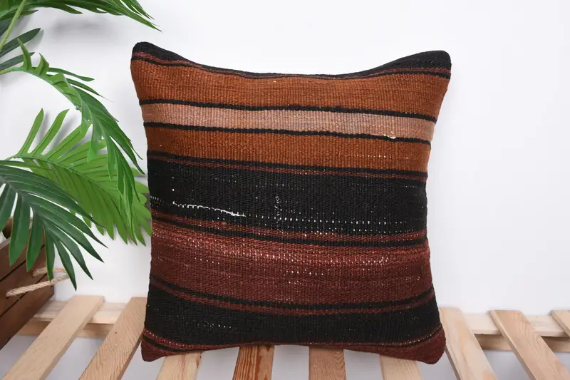 Pillow for Sofa, 16x16 Brown Pillow Cover, Handwoven Pillow Cover Cushion Case, Vintage Pillow, Pillow Cover, Handmade Kilim Cushion - 1
