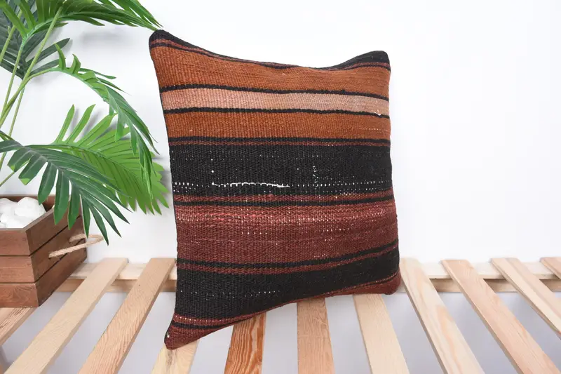 Pillow for Sofa, 16x16 Brown Pillow Cover, Handwoven Pillow Cover Cushion Case, Vintage Pillow, Pillow Cover, Handmade Kilim Cushion - 4