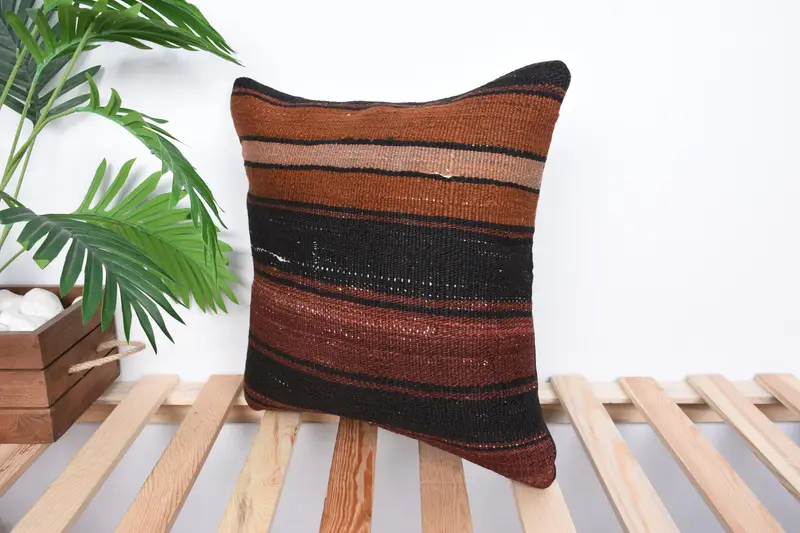 Pillow for Sofa, 16x16 Brown Pillow Cover, Handwoven Pillow Cover Cushion Case, Vintage Pillow, Pillow Cover, Handmade Kilim Cushion - 5