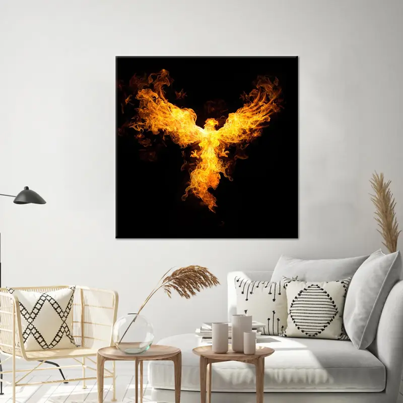 Lienzo abstracto moderno con diseño de pájaro de fuego para Man Cave Loft
