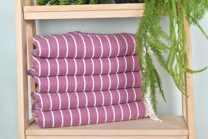 Bachelorette Striped Towel Purple Beige Organic Cotton Linen, 40x71 Inches
