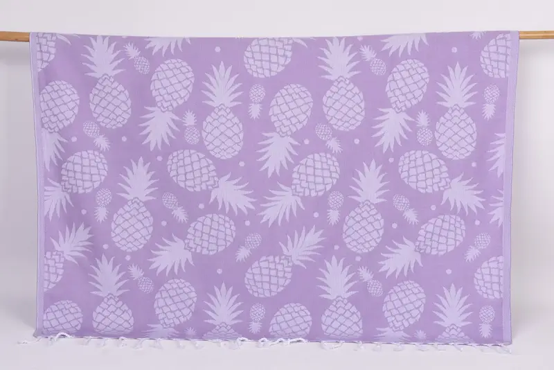 Personalized Lilac Pineapple Design Bath Towel, Organic Cotton, 70x36 Inches