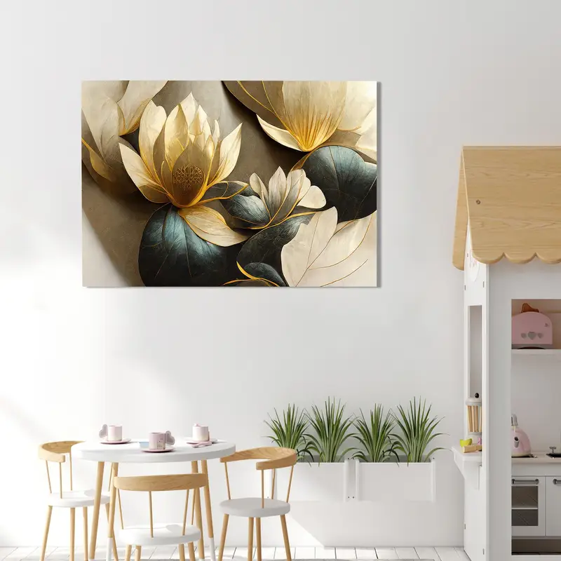 Modern Luxury Printed Glass: Golden Flower Abstract Design