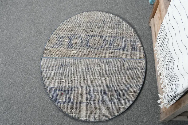 Alfombra abstracta beige y azul, decoración elegante de 2,5x2,9 pies