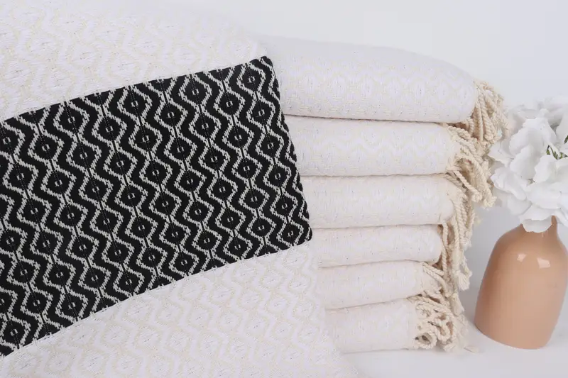 Kişiye Özel Yılbaşı Battaniyesi Türk Pamuk Havlu, Beyaz-Siyah, 40x67 İnç