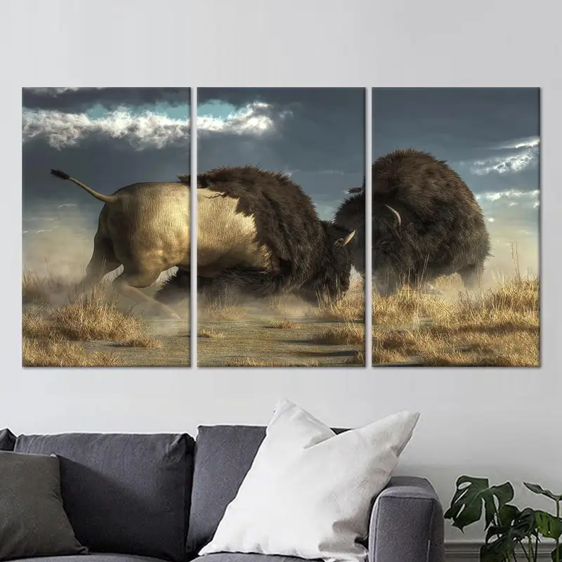 Lienzo Majestic Bison Battle: Impresión de arte de naturaleza salvaje