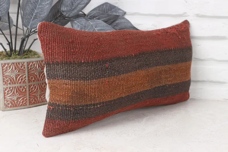 Decorative Throw Pillow Sham, Boho Pillow Sham Cover, Cushion Case, Antique Pillows, Throw Kilim Pillow, 8x16 Brown Cushion Case - 4