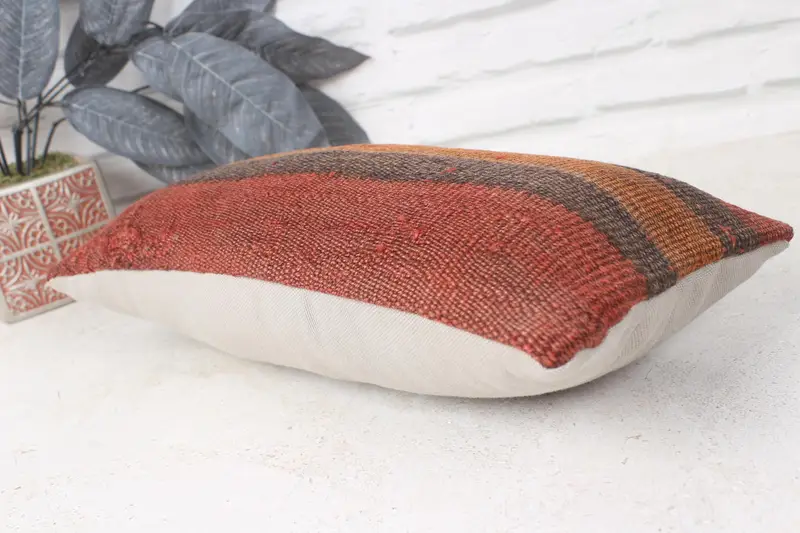 Decorative Throw Pillow Sham, Boho Pillow Sham Cover, Cushion Case, Antique Pillows, Throw Kilim Pillow, 8x16 Brown Cushion Case - 6