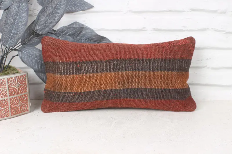 Decorative Throw Pillow Sham, Boho Pillow Sham Cover, Cushion Case, Antique Pillows, Throw Kilim Pillow, 8x16 Brown Cushion Case - 1