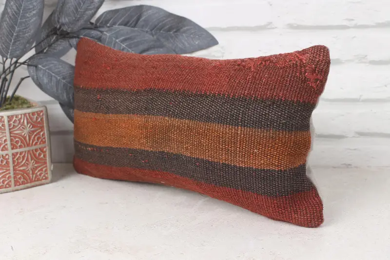 Decorative Throw Pillow Sham, Boho Pillow Sham Cover, Cushion Case, Antique Pillows, Throw Kilim Pillow, 8x16 Brown Cushion Case - 3