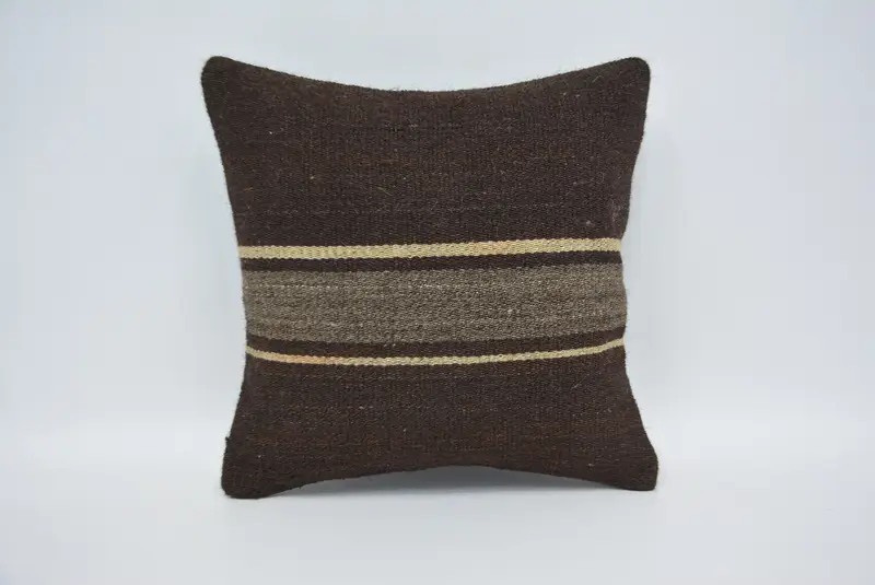 Home Decor Pillow, Personalized Gift Pillow Cushion Case, 14x14 Brown Cushion Cover, Pillow, Kilim Pillow Cover, Handmade Kilim Cushion - 1