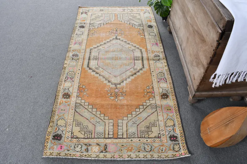 3.1x6.1 ft Vintage Rug, Turkish Oversize Rug, Brown Gray Ikat Rug - 1