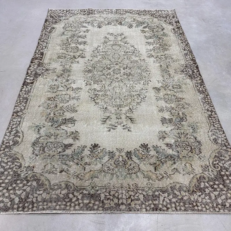 Vintage Oushak Large Rug 5.7x9.1 ft (173x277 cm), Turkish Gray Moroccan Rug - 1