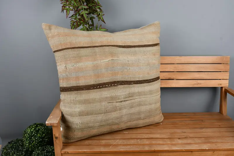Ikat Cushion, Home Decor Pillow, Southwestern Cushion Case, Handmade Kilim Cushion, Pillow, Vintage Kilim Pillow, 32x32 Beige Pillow Case - 1