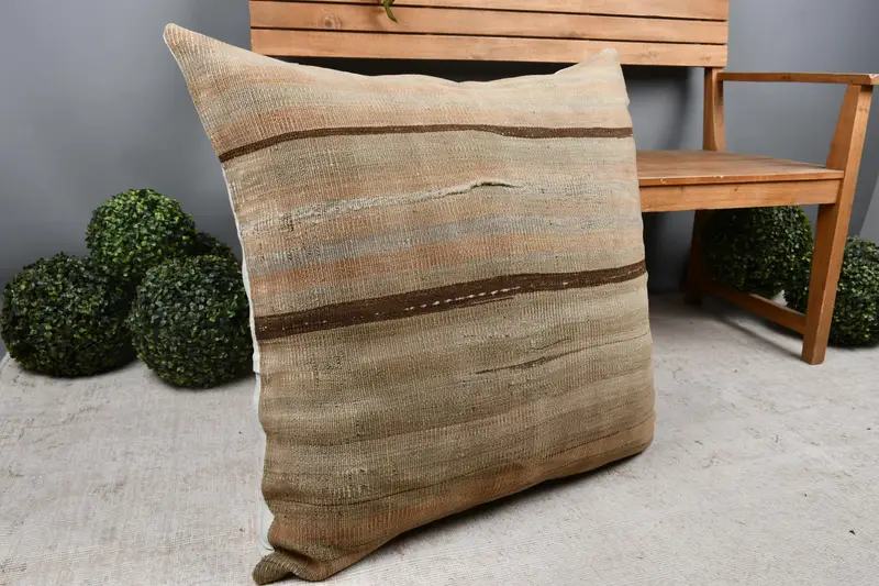 Ikat Cushion, Home Decor Pillow, Southwestern Cushion Case, Handmade Kilim Cushion, Pillow, Vintage Kilim Pillow, 32x32 Beige Pillow Case - 7