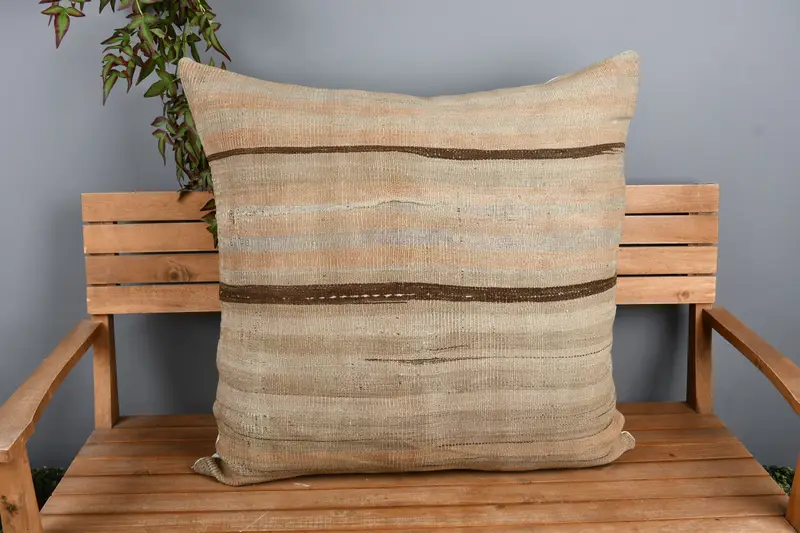 Ikat Cushion, Home Decor Pillow, Southwestern Cushion Case, Handmade Kilim Cushion, Pillow, Vintage Kilim Pillow, 32x32 Beige Pillow Case - 6