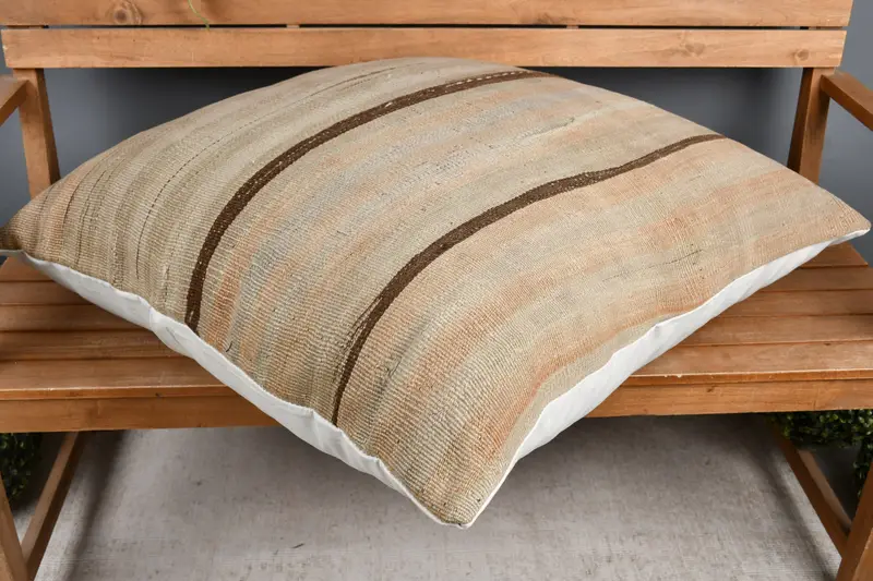 Ikat Cushion, Home Decor Pillow, Southwestern Cushion Case, Handmade Kilim Cushion, Pillow, Vintage Kilim Pillow, 32x32 Beige Pillow Case - 2