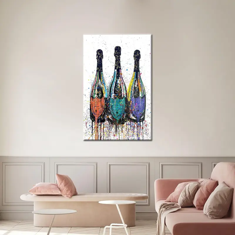 Elegant Graffiti Champagne Bottles Canvas Print for Kitchen & Bar