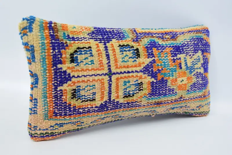 Handmade Cushion Case, Gift Pillow, Ethnical Kilim Rug Pillow, Meditation Pillow Case, Turkish Pillow, Cushion Cover, 8x16 Blue Pillow Sham - 3