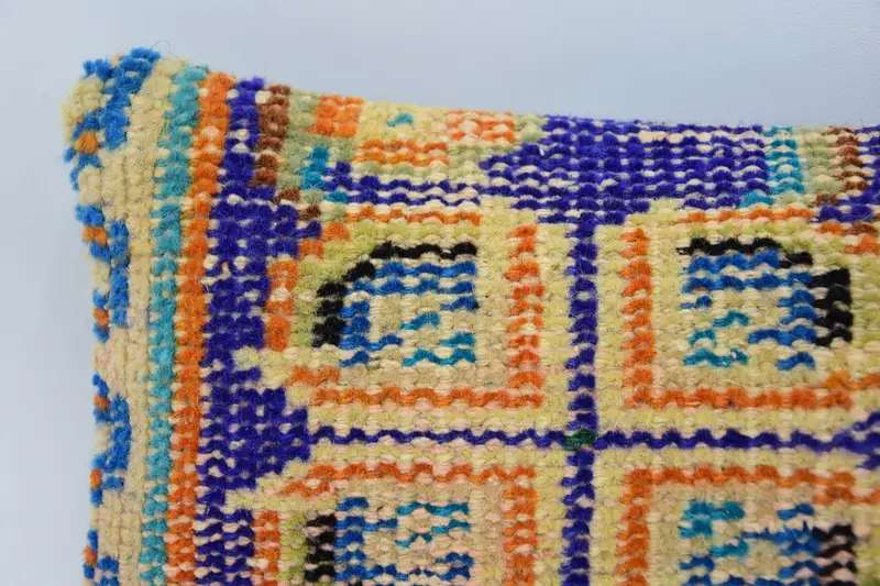 Handmade Cushion Case, Gift Pillow, Ethnical Kilim Rug Pillow, Meditation Pillow Case, Turkish Pillow, Cushion Cover, 8x16 Blue Pillow Sham - 2
