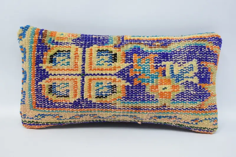 Handmade Cushion Case, Gift Pillow, Ethnical Kilim Rug Pillow, Meditation Pillow Case, Turkish Pillow, Cushion Cover, 8x16 Blue Pillow Sham - 1