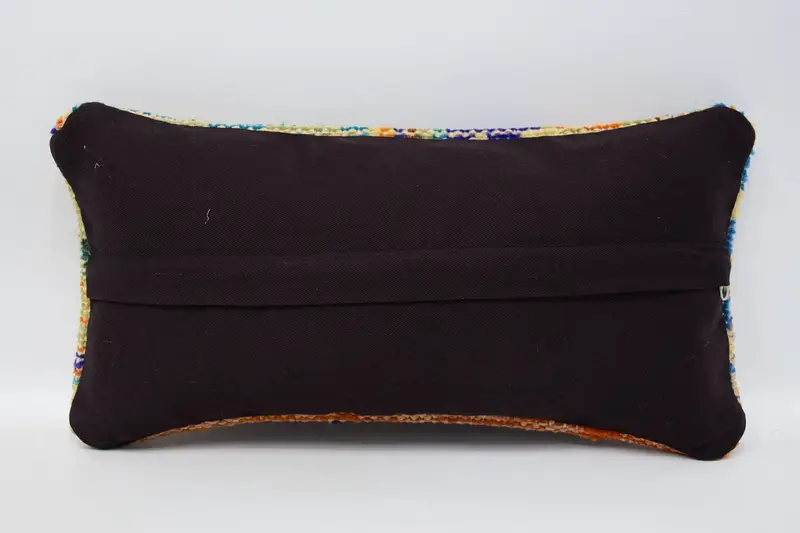 Handmade Cushion Case, Gift Pillow, Ethnical Kilim Rug Pillow, Meditation Pillow Case, Turkish Pillow, Cushion Cover, 8x16 Blue Pillow Sham - 6