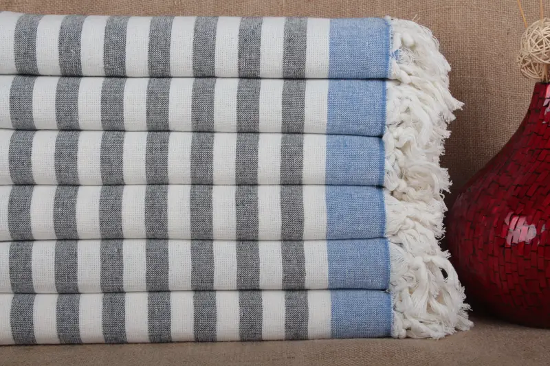 Beach Towel Turkish Cotton, Beige Stripes, 40x67 Inches