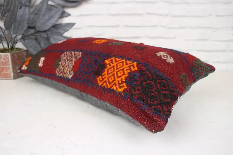 Pillow Cover, Turkish Bench Pillow Case, Pillow for Couch, Turkish Kilim Pillow, Vintage Pillow, 12x24 Red Cushion Case, Accent Throw Cushion Cover - 6
